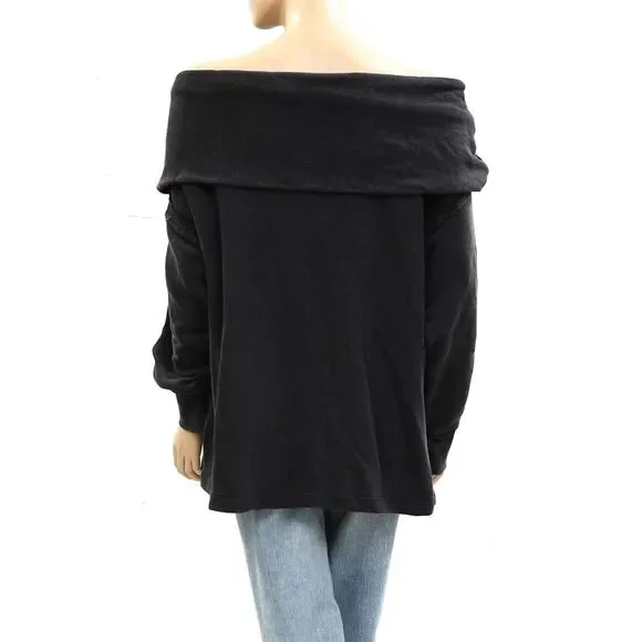 Free People Off Chill Sweatshirt Tunic Top Off Shoulder Longline Fit L 284539
